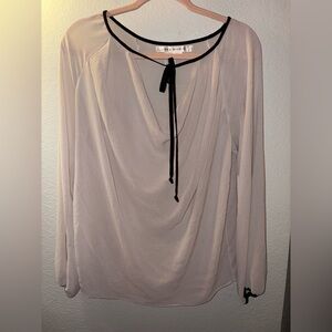 Max Studio Cream Blouse with Black Tie Detail